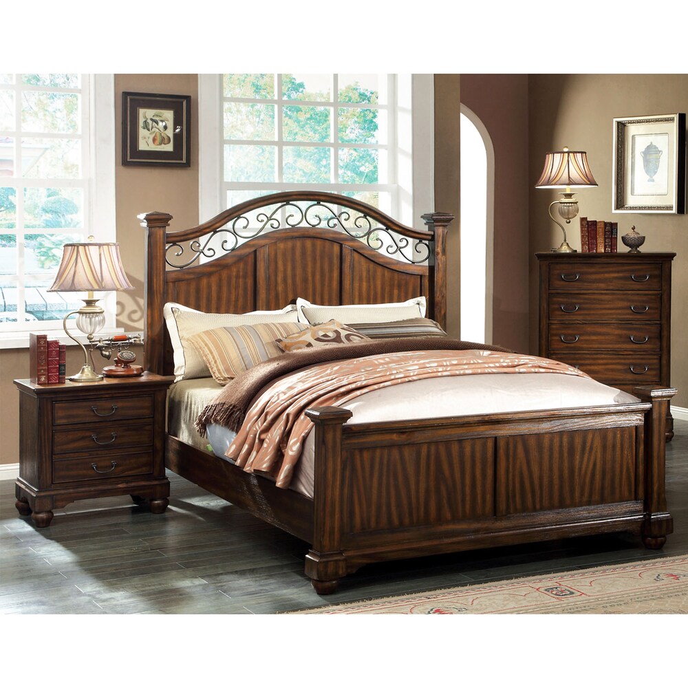 Furniture of America Locklore 3-Piece Antique Dark Oak Bed Set