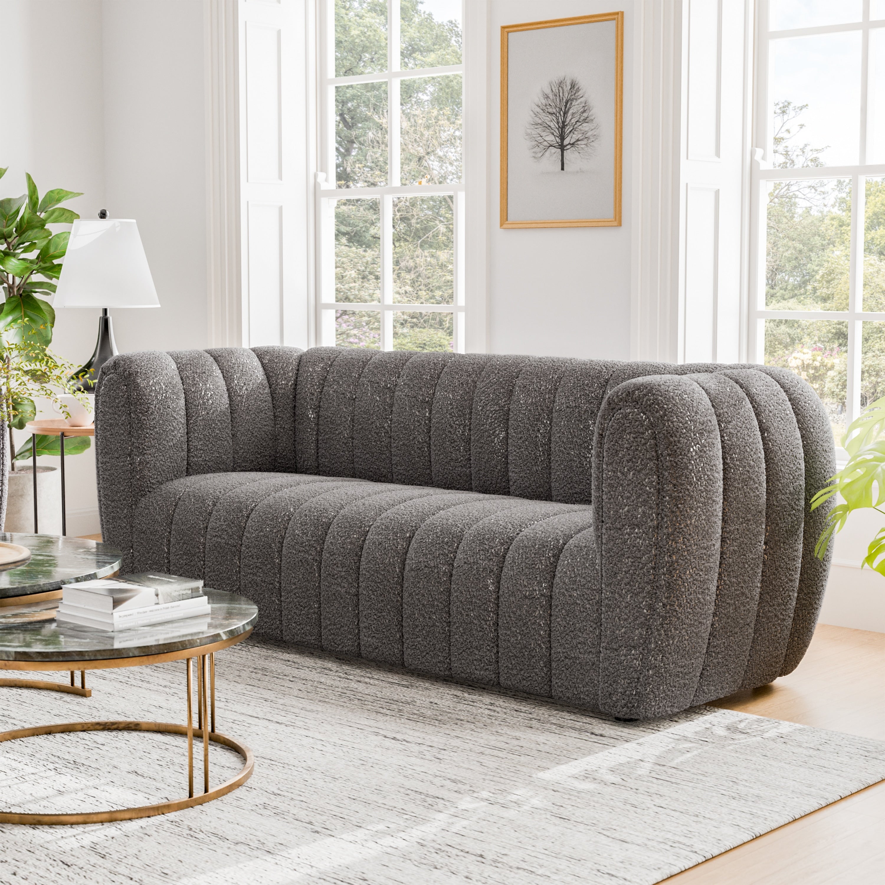 Lysander 82 Boucle Fabric Boho Sofa Black