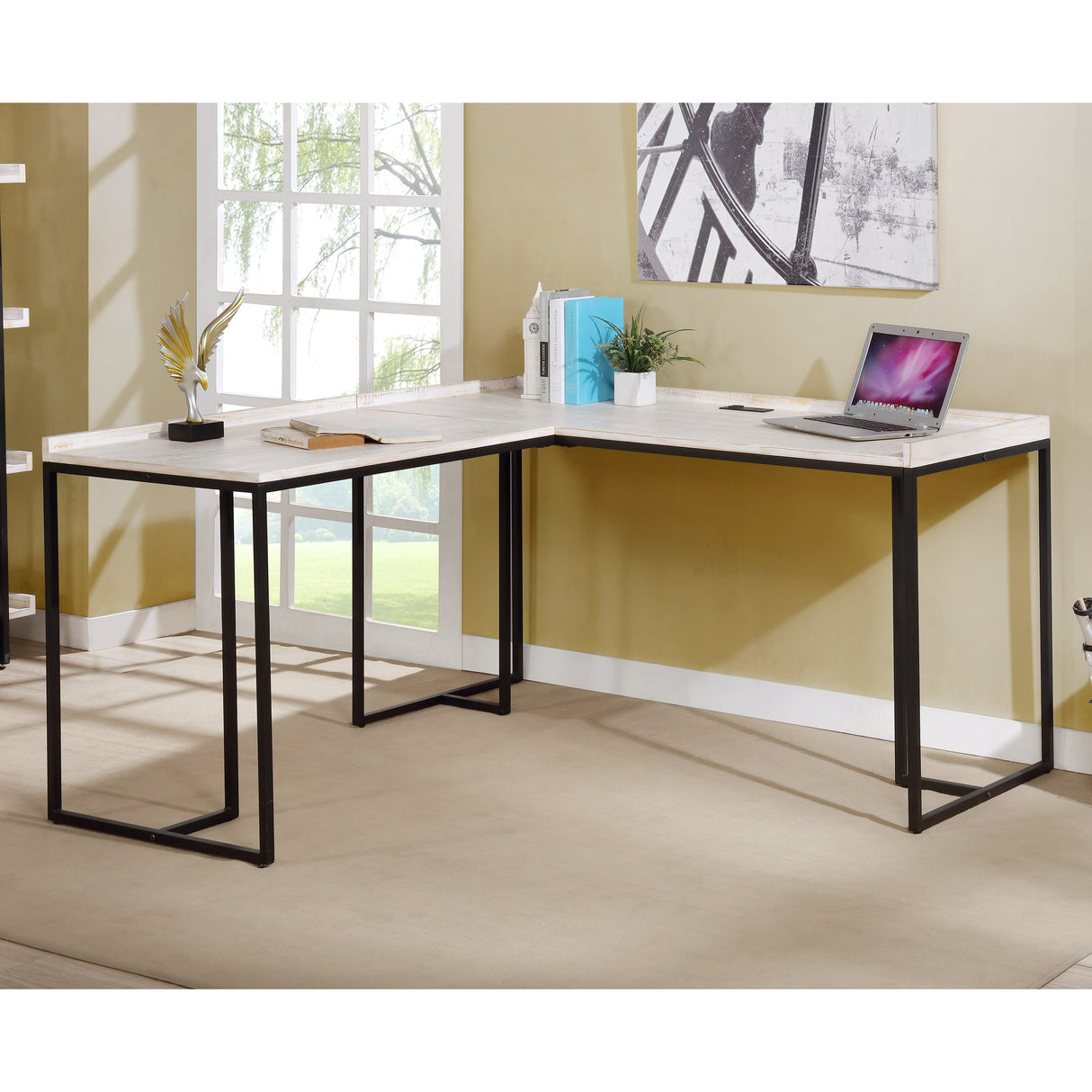 Magnus Industrial 59-inch Metal L-Shape Computer Desk with USB by Furniture of America