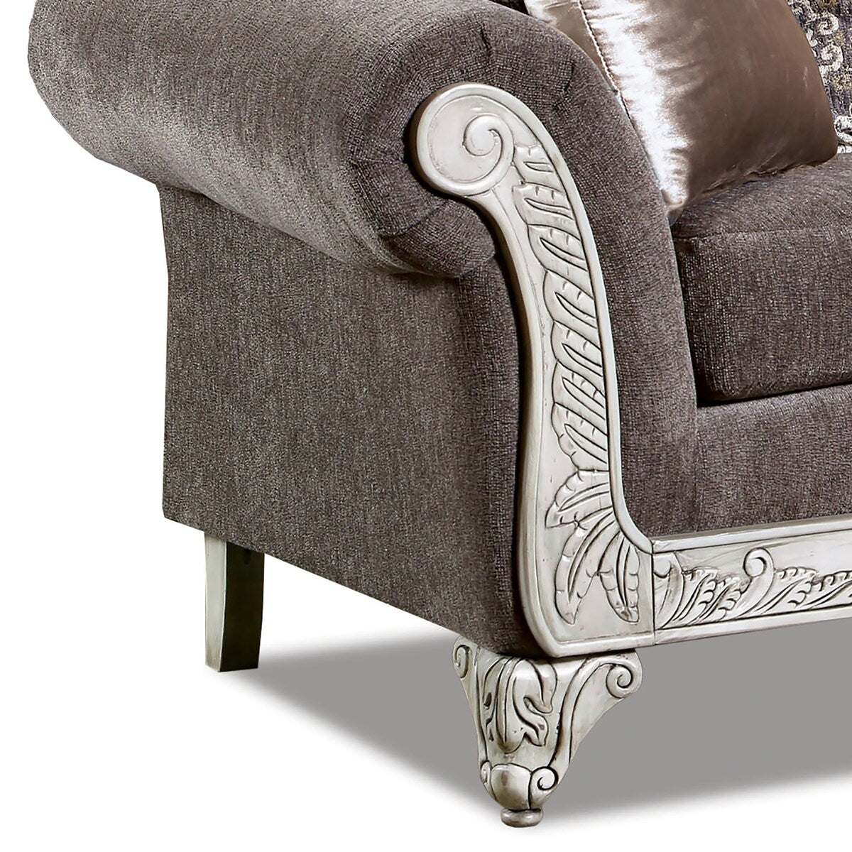 McGahn Traditional Warm Grey Chenille Padded 2-Piece Sofa Set by Furniture of America