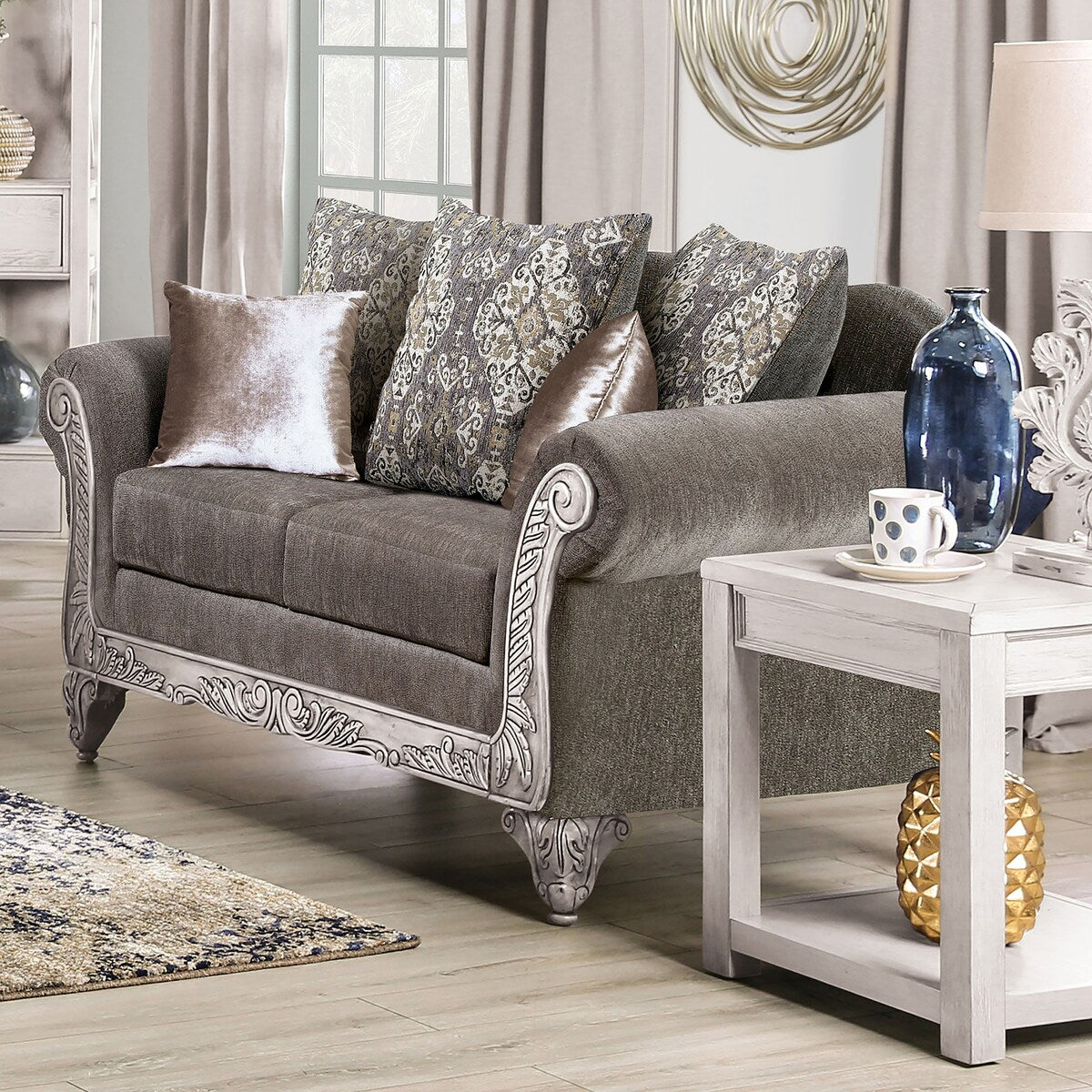 McGahn Traditional Warm Grey Chenille Padded 2-Piece Sofa Set by Furniture of America