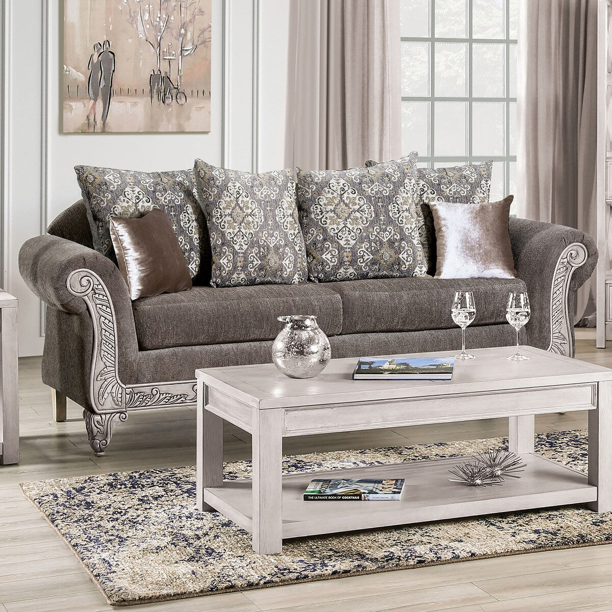 McGahn Traditional Warm Grey Chenille Padded 2-Piece Sofa Set by Furniture of America