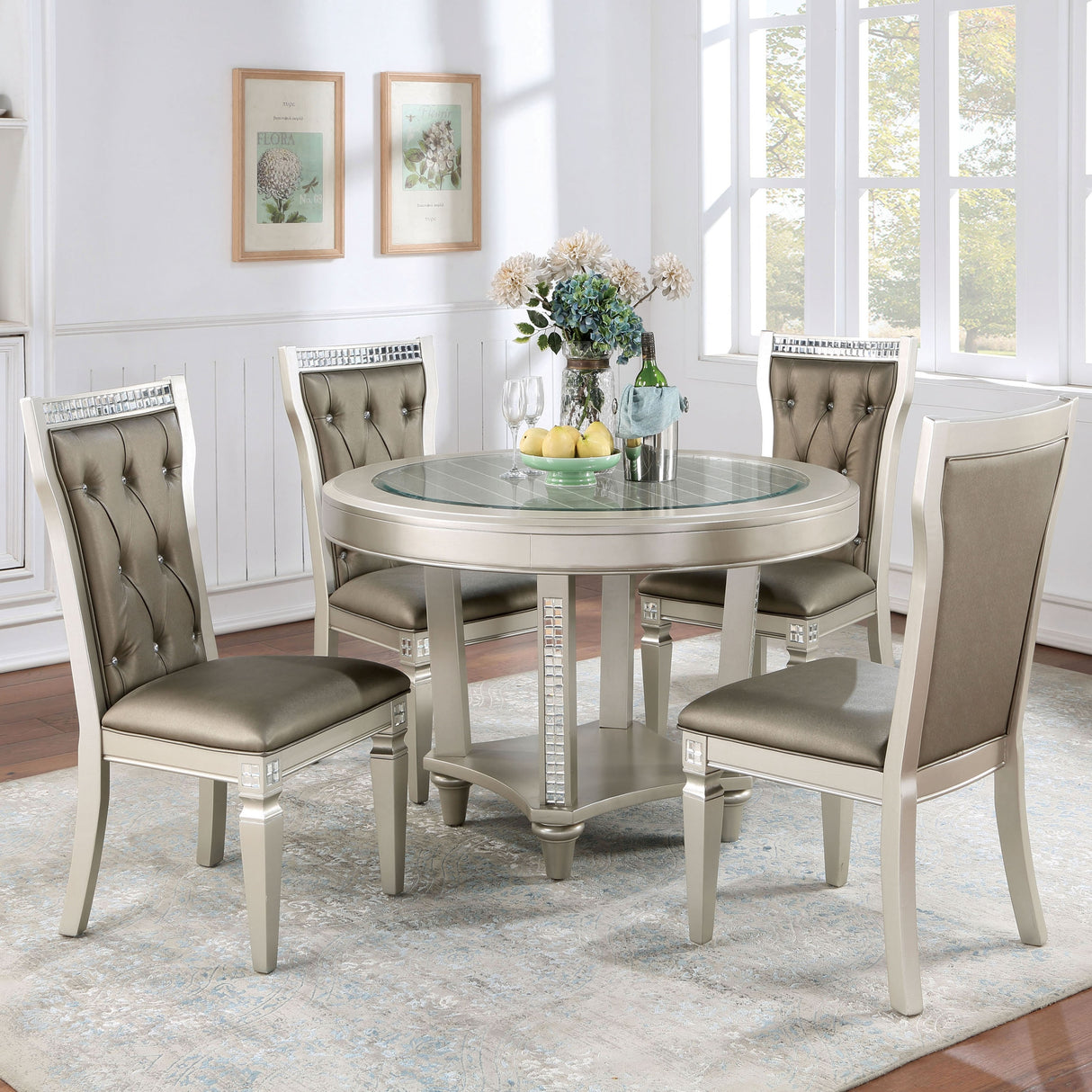 Medlee Glam Grey Faux Leather 5-Piece Round Dining Table Set by Furniture of America