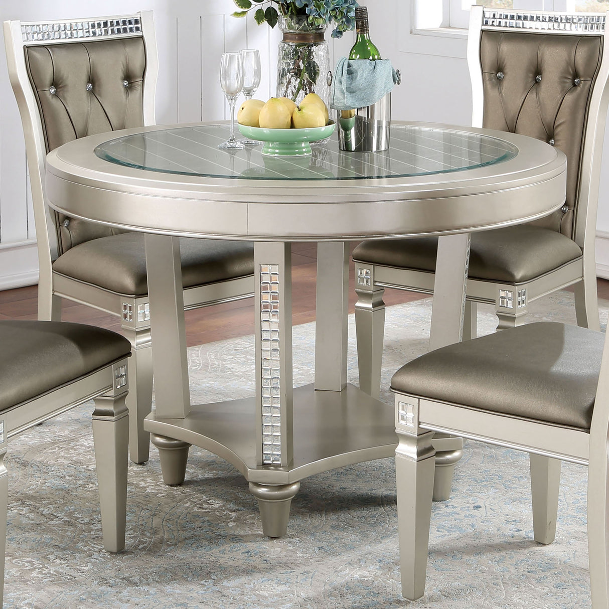 Medlee Glam Grey Faux Leather 5-Piece Round Dining Table Set by Furniture of America