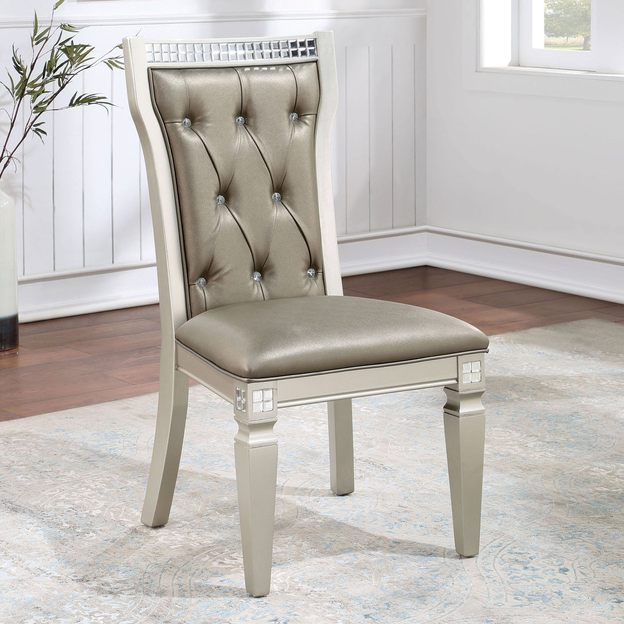 Medlee Glam Grey Faux Leather 5-Piece Round Dining Table Set by Furniture of America