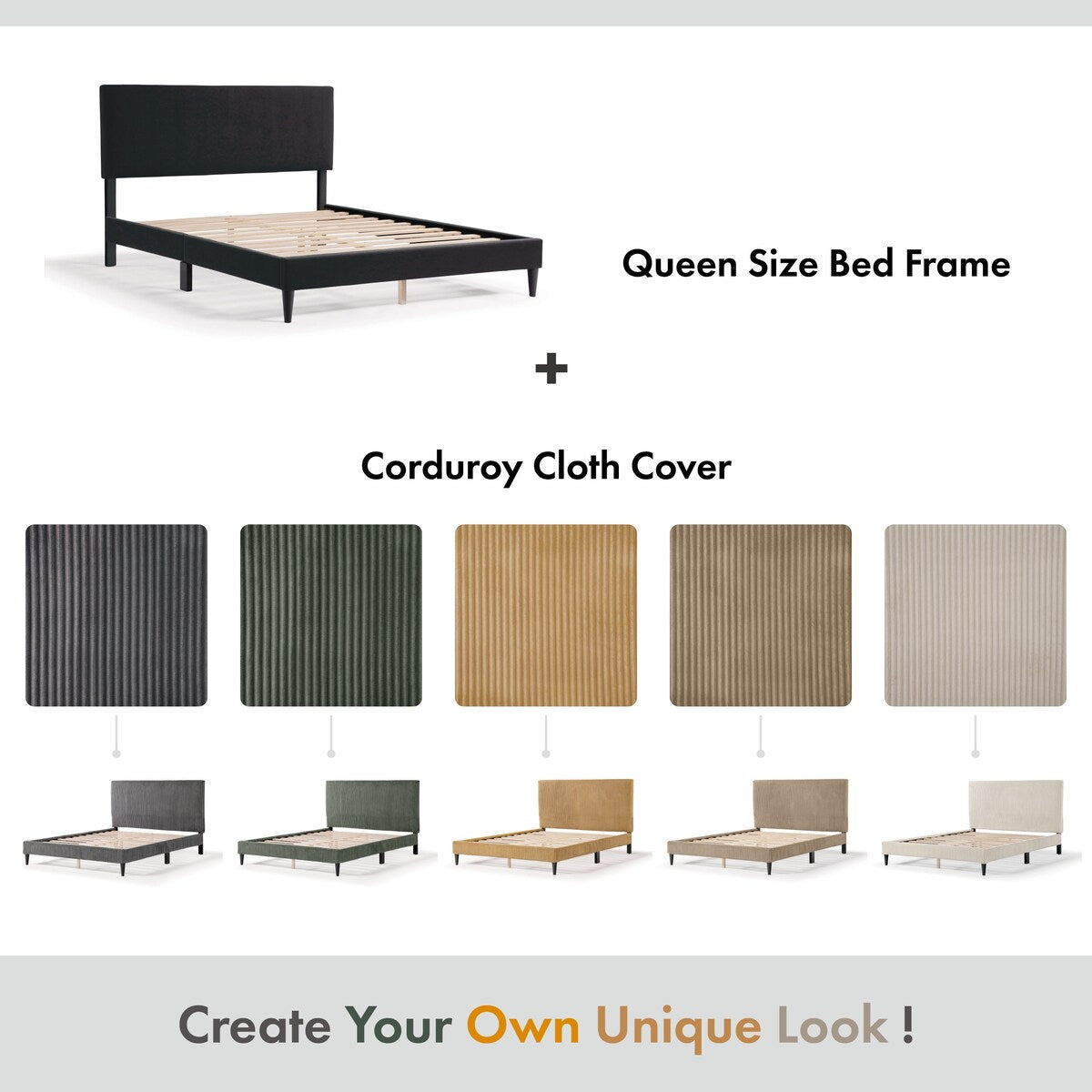 Furniture of America Modern Queen Size Corduroy Washable Bed Slipcover, Bed Headboard & Frame Cover Only
