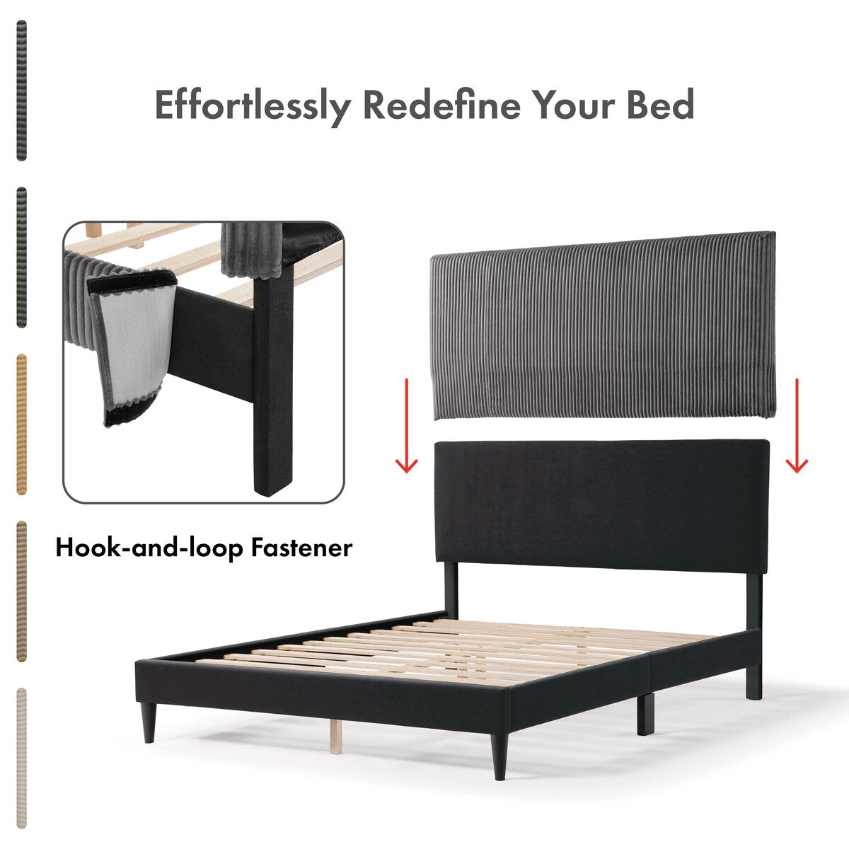 Furniture of America Modern Queen Size Corduroy Washable Bed Slipcover, Bed Headboard & Frame Cover Only