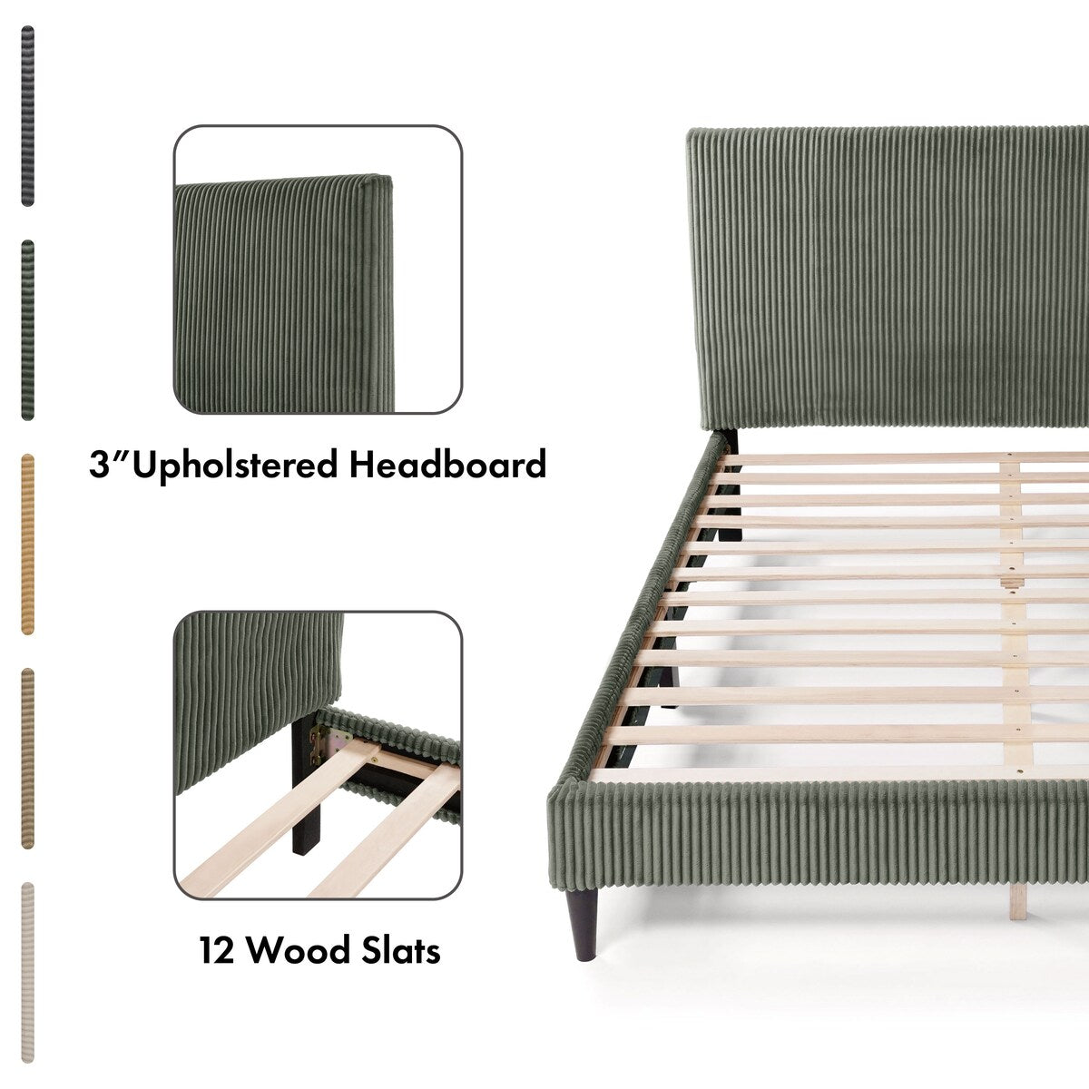 Furniture of America Modern Queen Size Corduroy Washable Bed Slipcover, Bed Headboard & Frame Cover Only