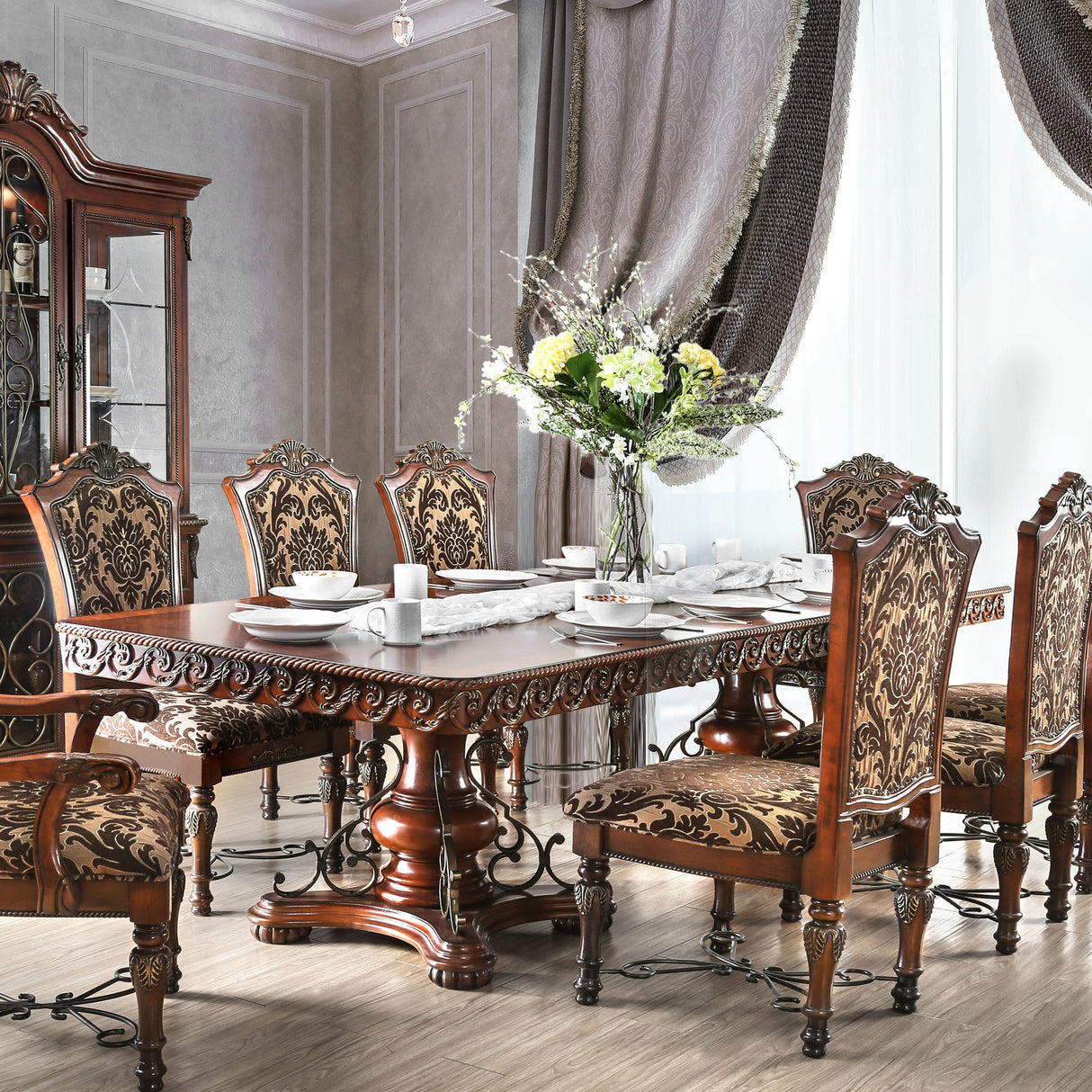 Furniture of America Nald Cherry 120-inch Wood Expandable Dining Table