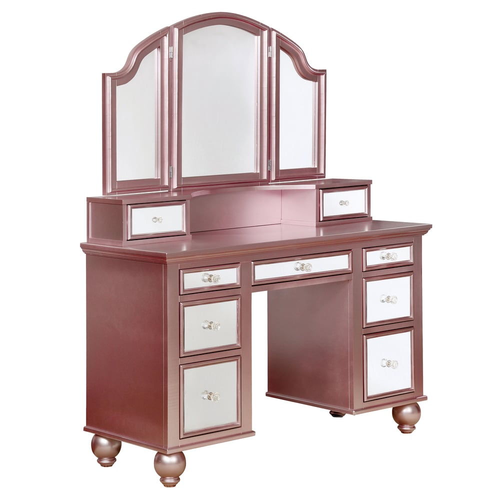 Furniture of America Nena Glam Wood 3-Piece Makeup Vanity Set with Tri-fold Mirror