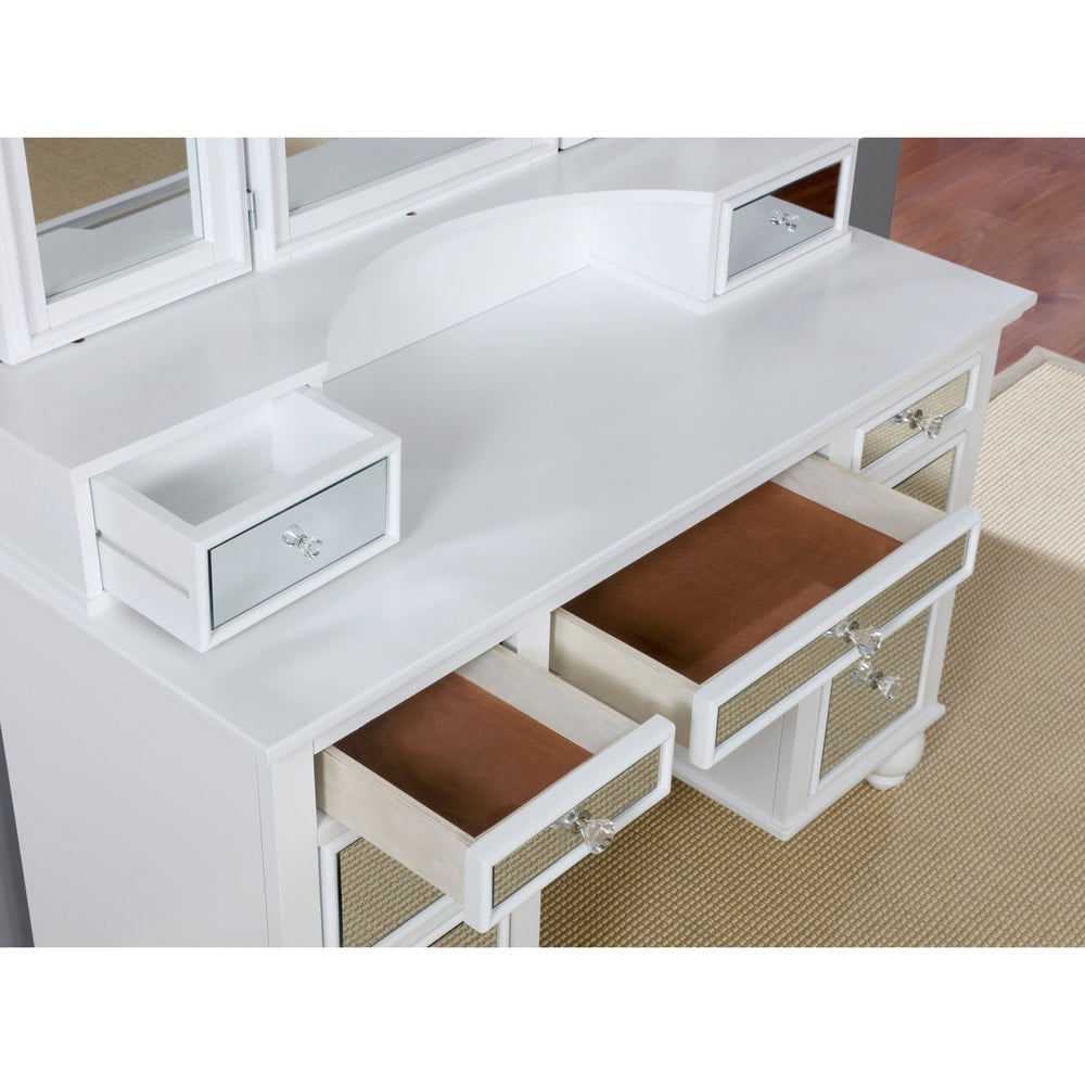 Furniture of America Nena Glam Wood 3-Piece Makeup Vanity Set with Tri-fold Mirror
