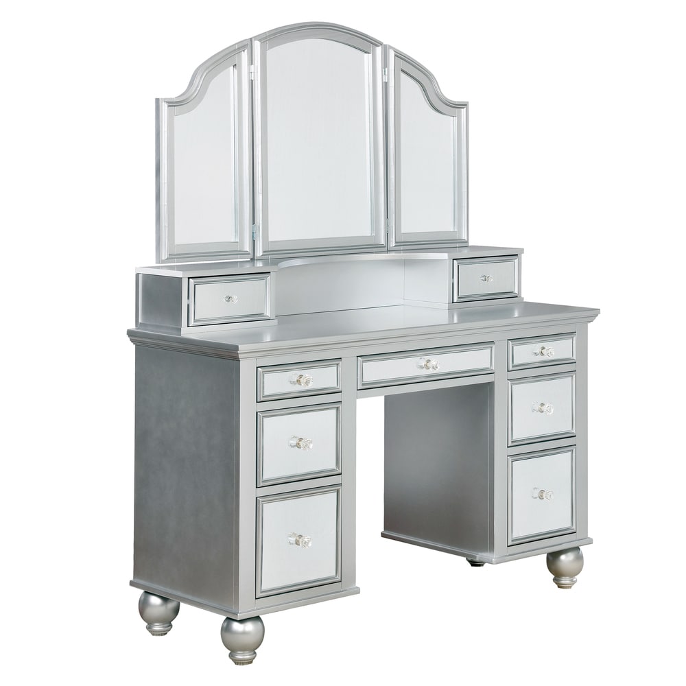 Furniture of America Nena Glam Wood 3-Piece Makeup Vanity Set with Tri-fold Mirror