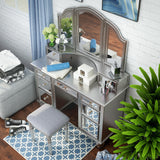 Furniture of America Nena Glam Wood 3-Piece Makeup Vanity Set with Tri-fold Mirror