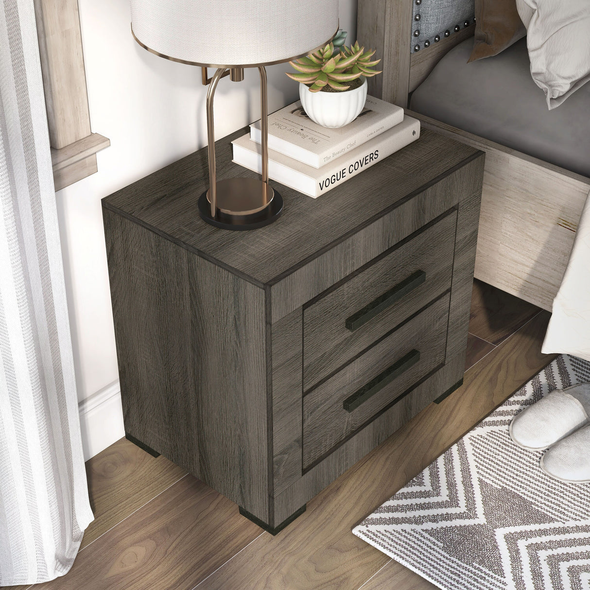 Nestore Contemporary Grey Wood 2-Drawer Nightstand by Furniture of America