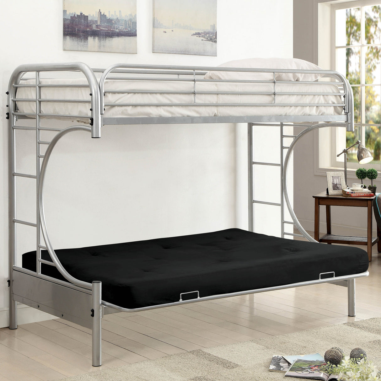 Ning Contemporary Twin Metal Futon Bunk Bed by Furniture of America