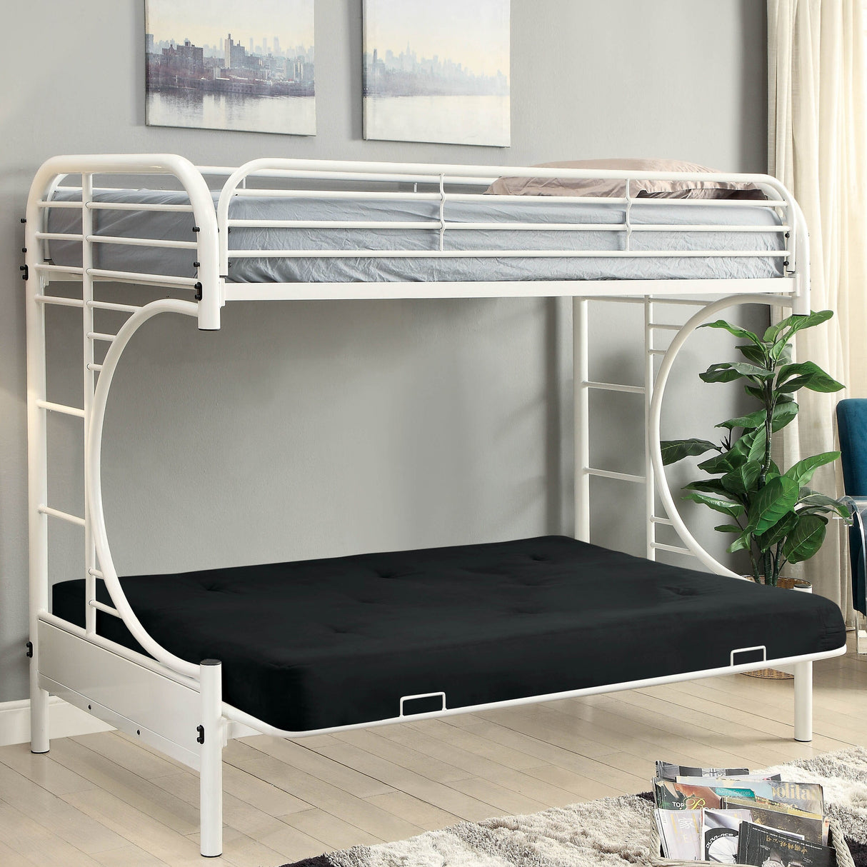 Ning Contemporary Twin Metal Futon Bunk Bed by Furniture of America