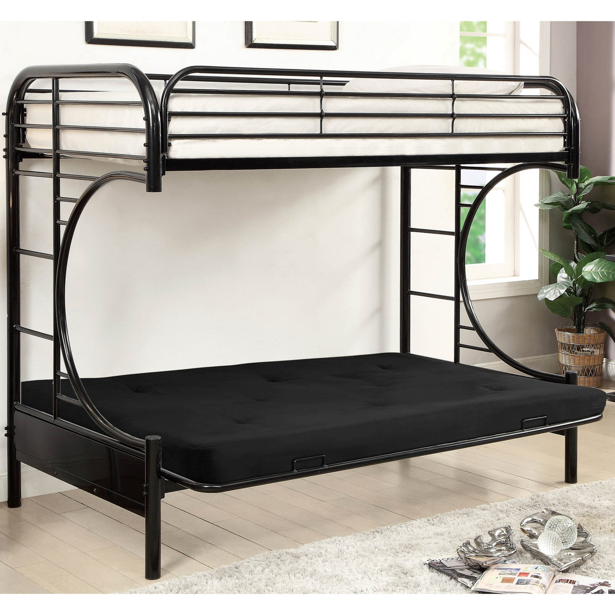 Ning Contemporary Twin Metal Futon Bunk Bed by Furniture of America