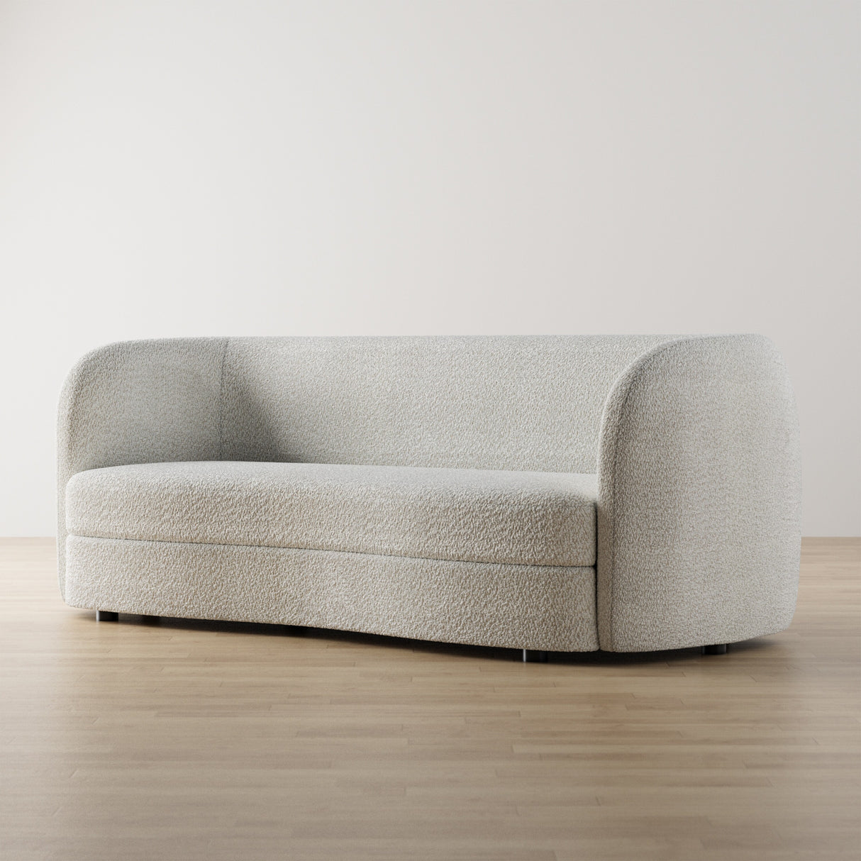 Furniture of America Ophelia Modern Curved Arms Boucle Sofa Couch with Kidney Style Seat and Round Wooden Legs