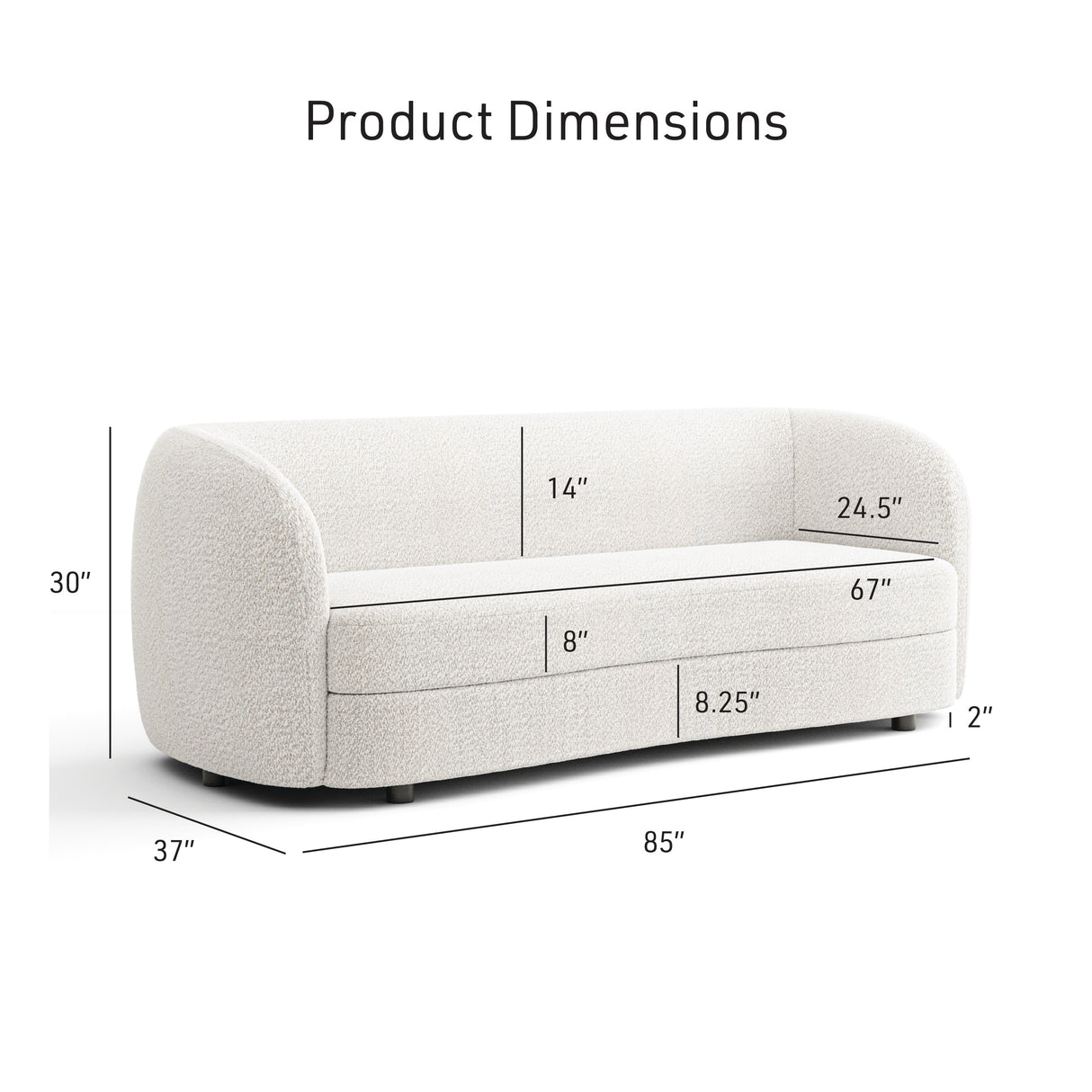 Furniture of America Ophelia Modern Curved Arms Boucle Sofa Couch with Kidney Style Seat and Round Wooden Legs