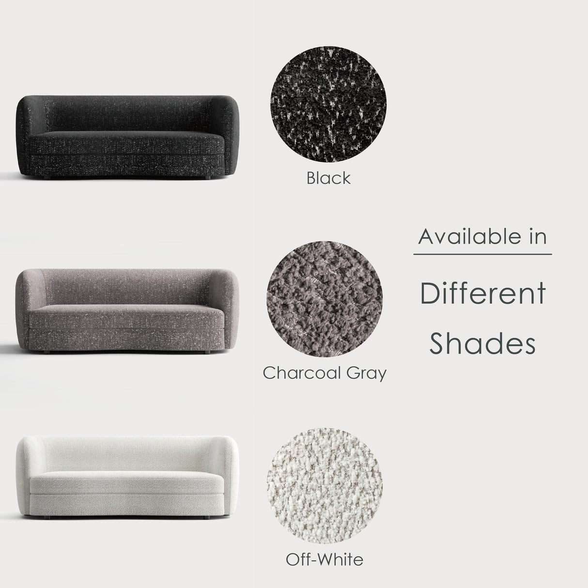 Furniture of America Ophelia Modern Curved Arms Boucle Sofa Couch with Kidney Style Seat and Round Wooden Legs