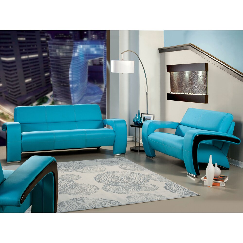 Furniture of America Perthan Modern Blue 2-Piece Loveseat and Sofa Set