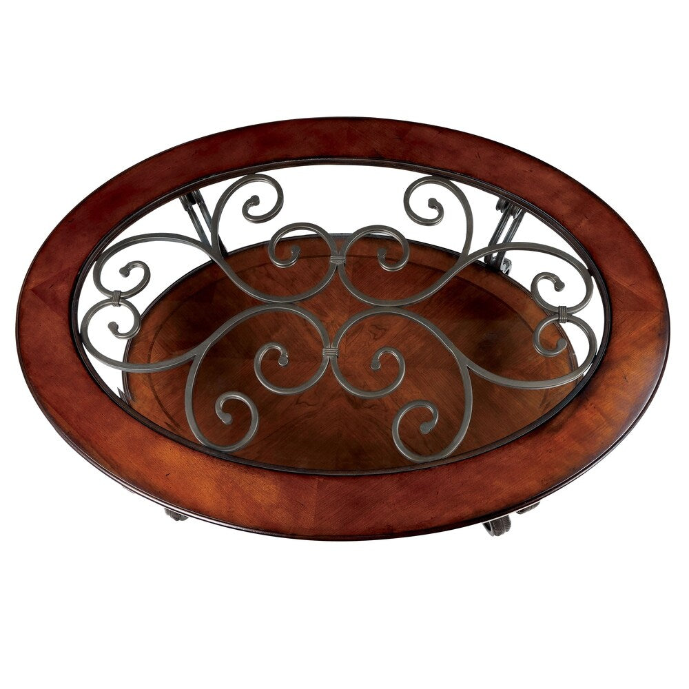 Raiz Traditional Cherry 48-inch Wood 1-Shelf Oval Coffee Table by Furniture of America