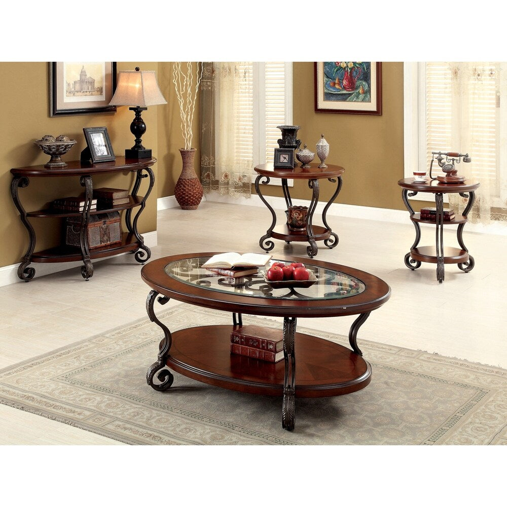 Raiz Traditional Cherry 48-inch Wood 1-Shelf Oval Coffee Table by Furniture of America