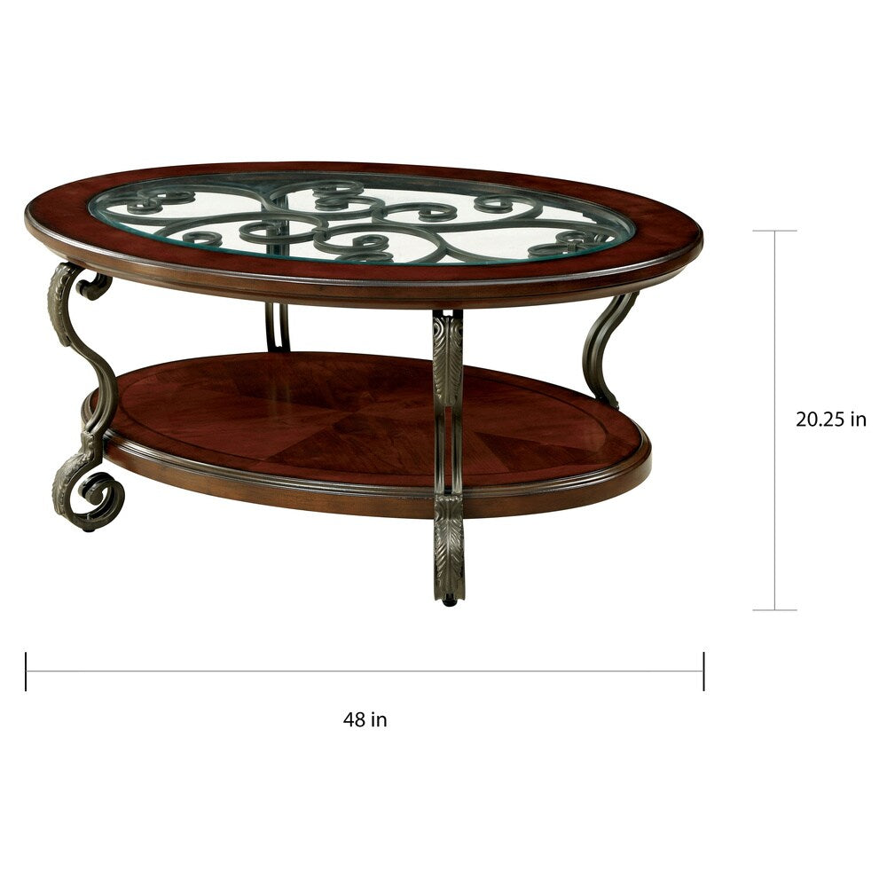 Raiz Traditional Cherry 48-inch Wood 1-Shelf Oval Coffee Table by Furniture of America