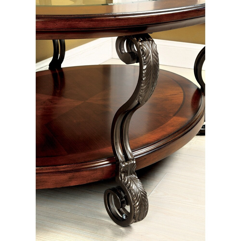 Raiz Traditional Cherry 48-inch Wood 1-Shelf Oval Coffee Table by Furniture of America
