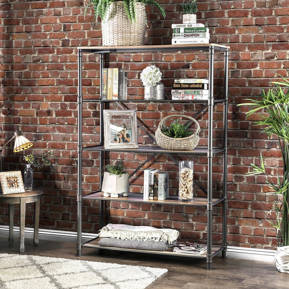Revo Industrial Black Metal 5-Tier Bookshelf by Furniture of America
