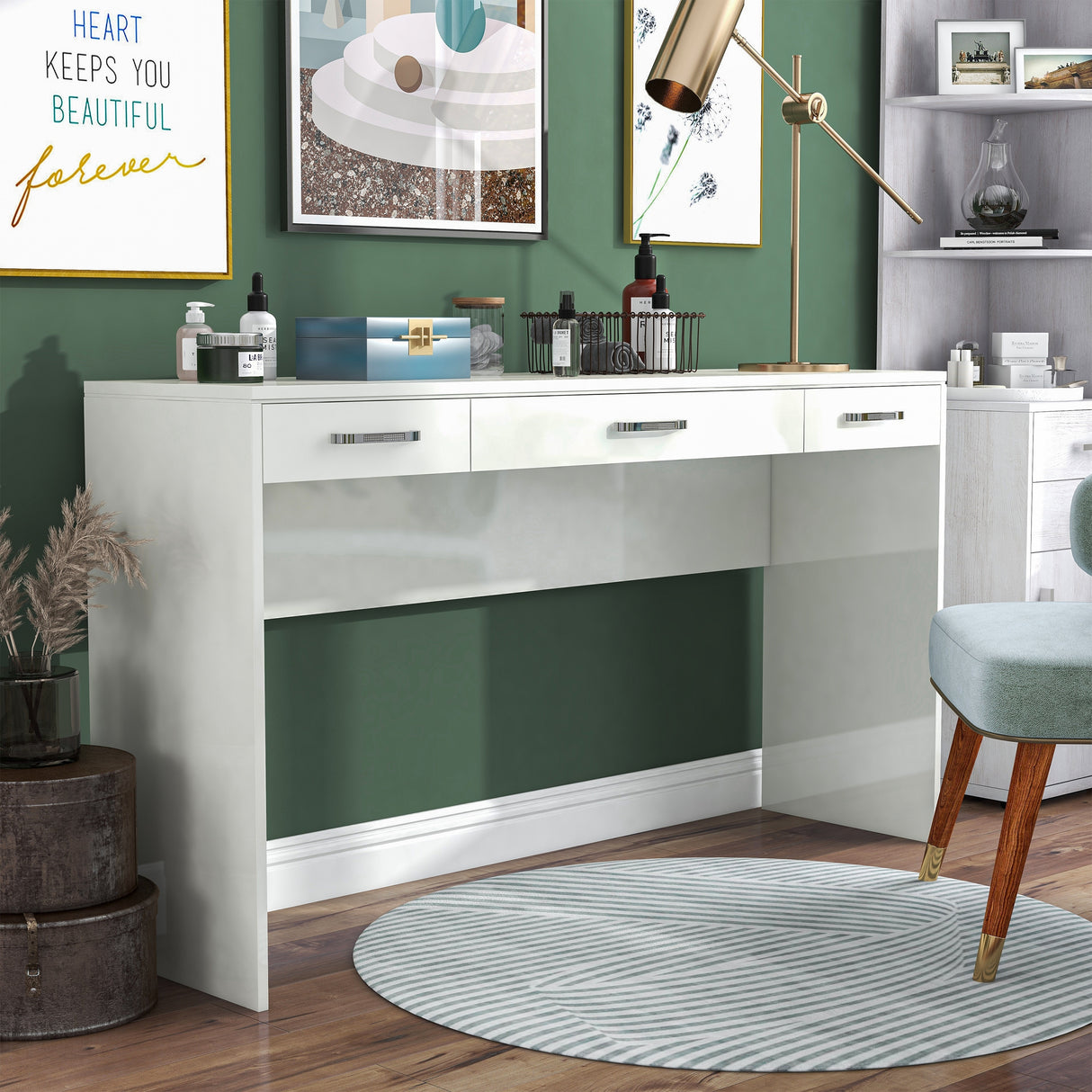 Roseanne Glam Luminous White 3-Drawer Vanity Table by Furniture of America