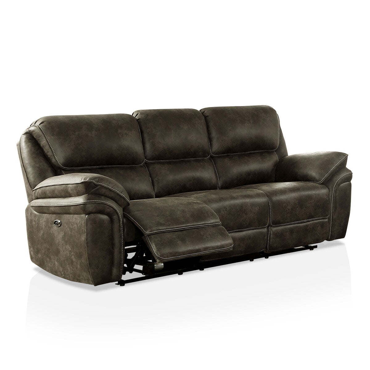 Ruddern Transitional Mocha Faux Leather Power Reclining Sofa with USB by Furniture of America