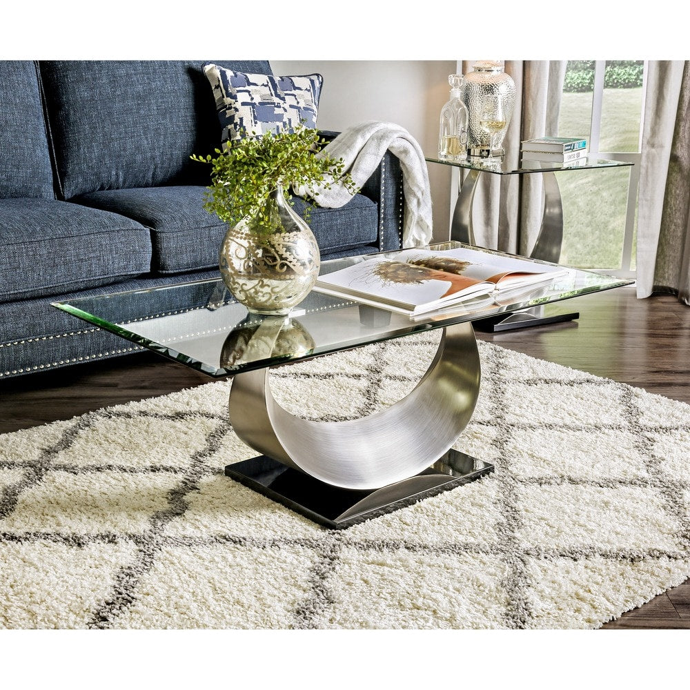 Heer Contemporary Silver 48-inch Glass Top U-shaped Coffee Table by Furniture of America
