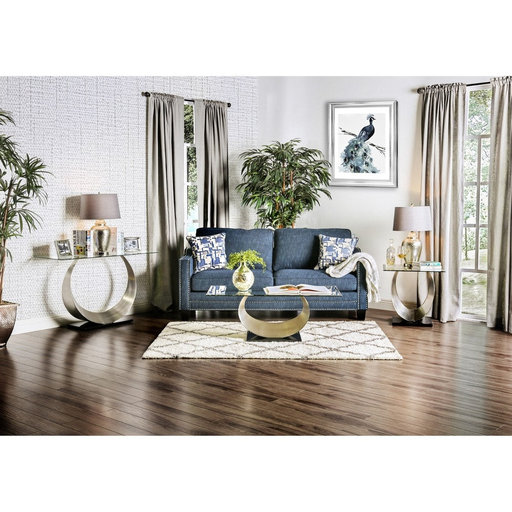 Heer Contemporary Silver 48-inch Glass Top U-shaped Coffee Table by Furniture of America