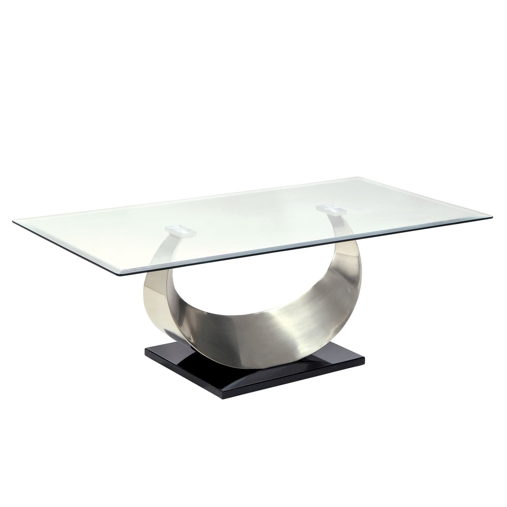 Heer Contemporary Silver 48-inch Glass Top U-shaped Coffee Table by Furniture of America