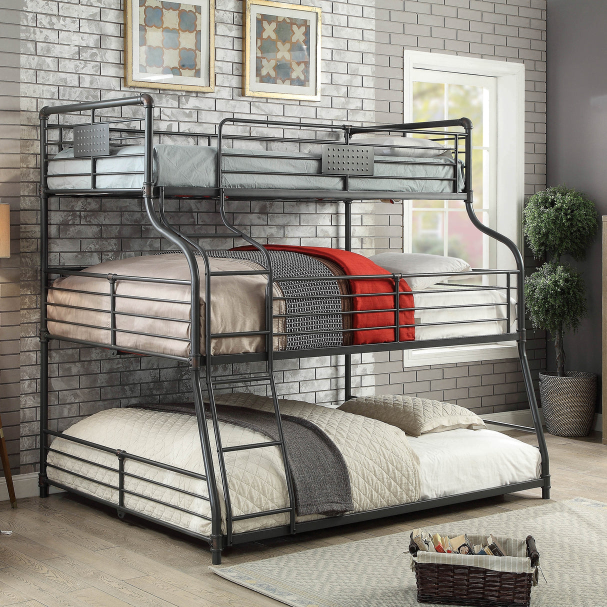 Syd Industrial Black Metal Triple Decker Bunk Bed by Furniture of America