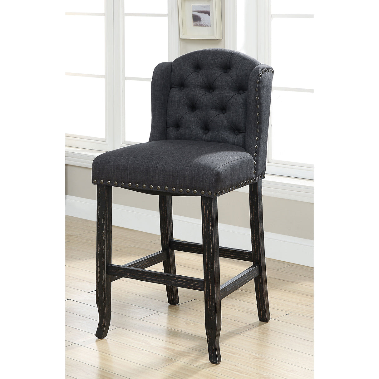 Tays Rustic Linen Tufted Bar Height Chairs (Set of 2) by Furniture of America