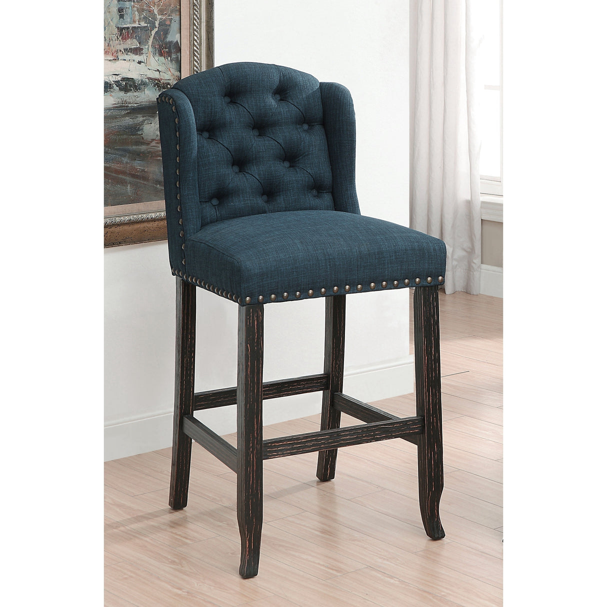 Tays Rustic Linen Tufted Bar Height Chairs (Set of 2) by Furniture of America