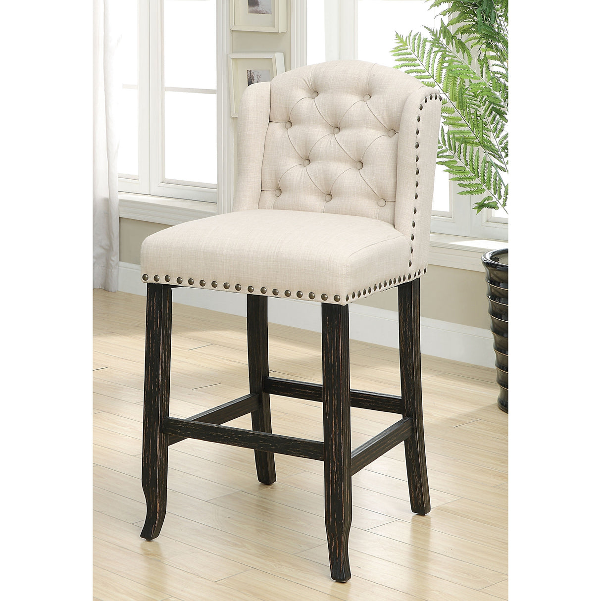 Tays Rustic Linen Tufted Bar Height Chairs (Set of 2) by Furniture of America