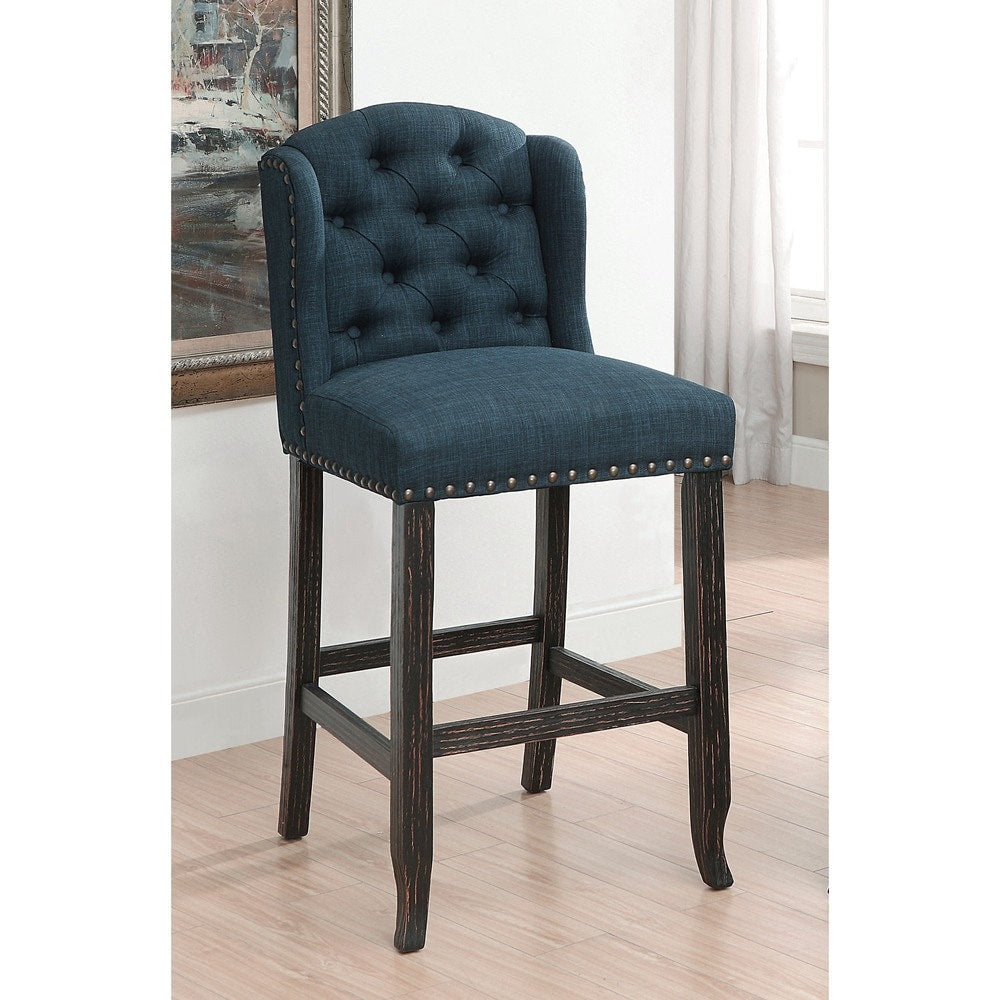 Tays Rustic Linen Tufted Bar Height Chairs (Set of 2) by Furniture of America