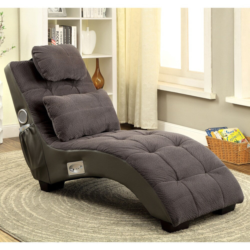 Furniture of America Tianes Contemporary Chaise with Bluetooth Speakers