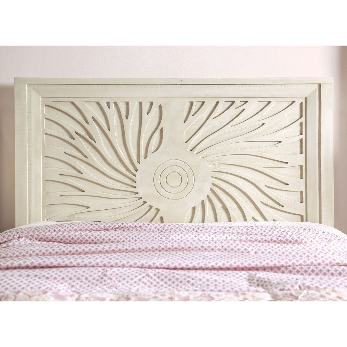 Toddlee Bohemian Ivory Wood Platform Bed with Starburst Pattern by Furniture of America