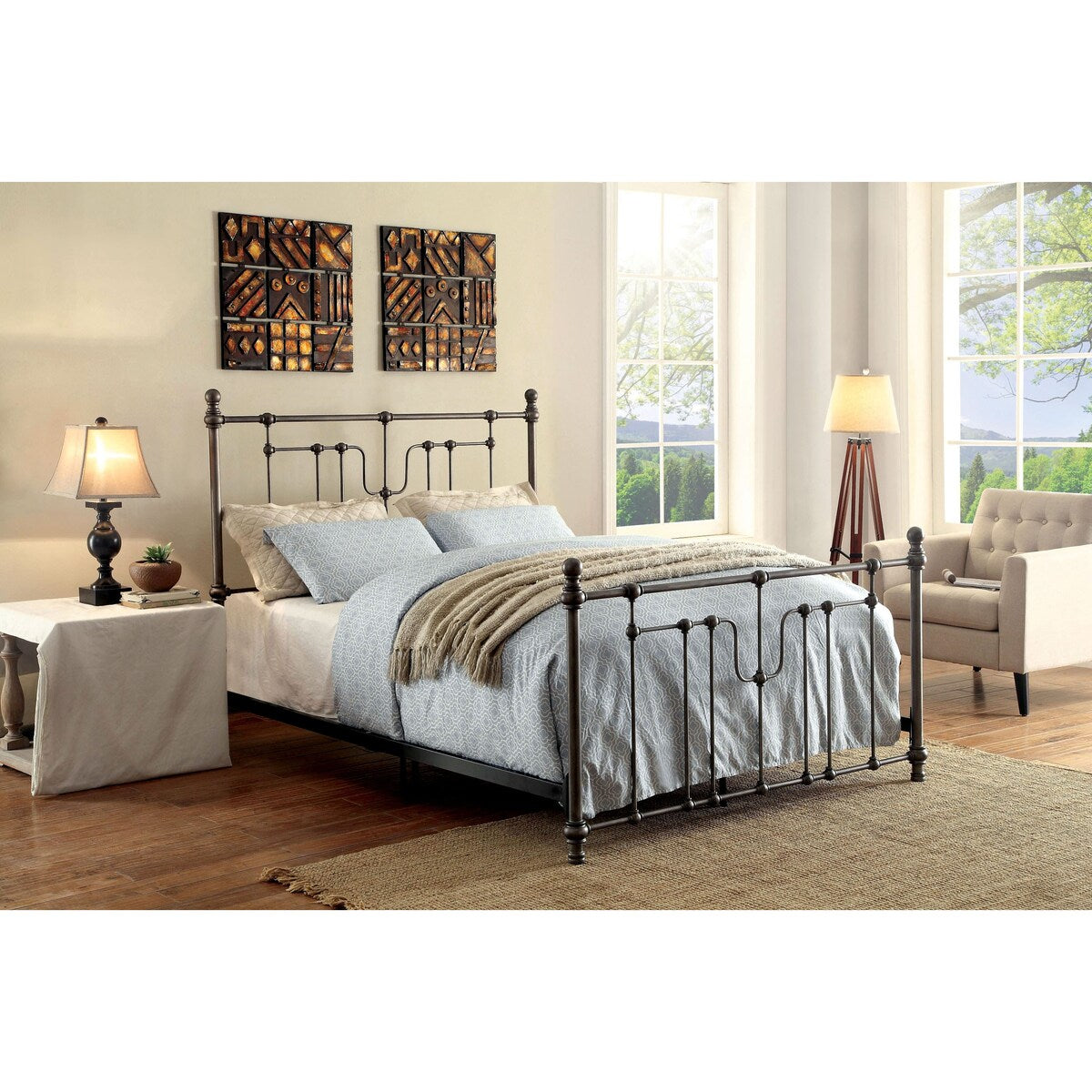 Furniture of America Trenton Industrial Grey Metal Panel Bed
