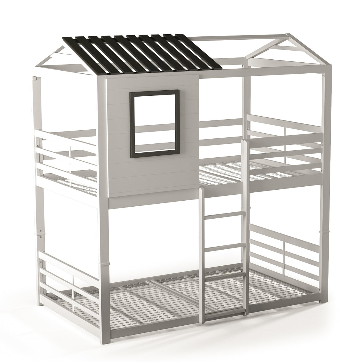 Vaia Transitional White Twin-over-Twin Metal Bunk Bed by Furniture of America