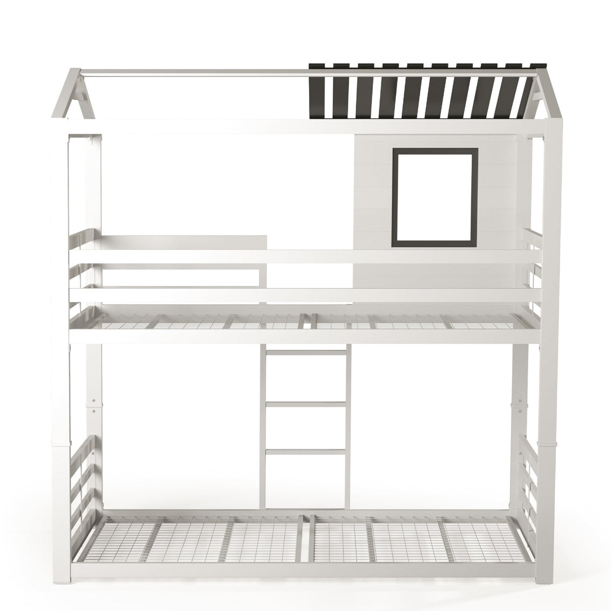Vaia Transitional White Twin-over-Twin Metal Bunk Bed by Furniture of America