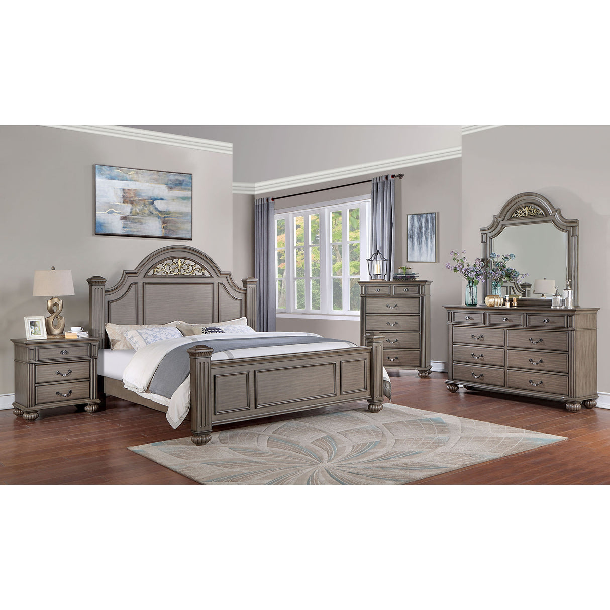 Furniture of America Vame Traditional Solid Wood Four Poster Bed