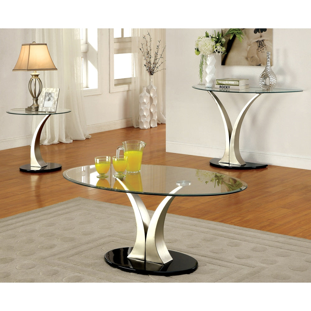 Wuct Modern Silver 46-inch Metal Half-moon Pedestal Sofa Table with Glass Top by Furniture of America