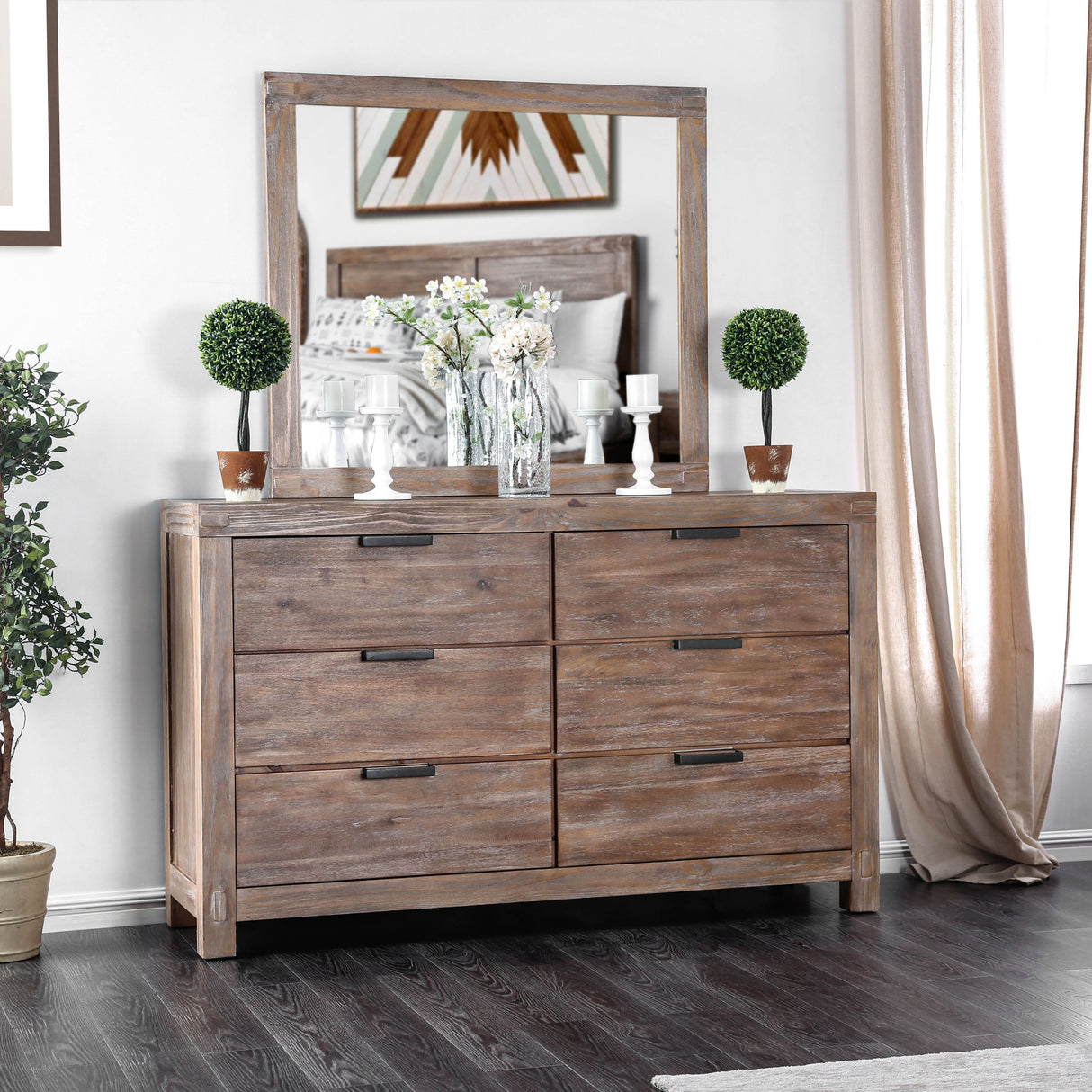 Werr Rustic Oak 2-piece 6-Drawer Dresser and Mirror Set by Furniture of America