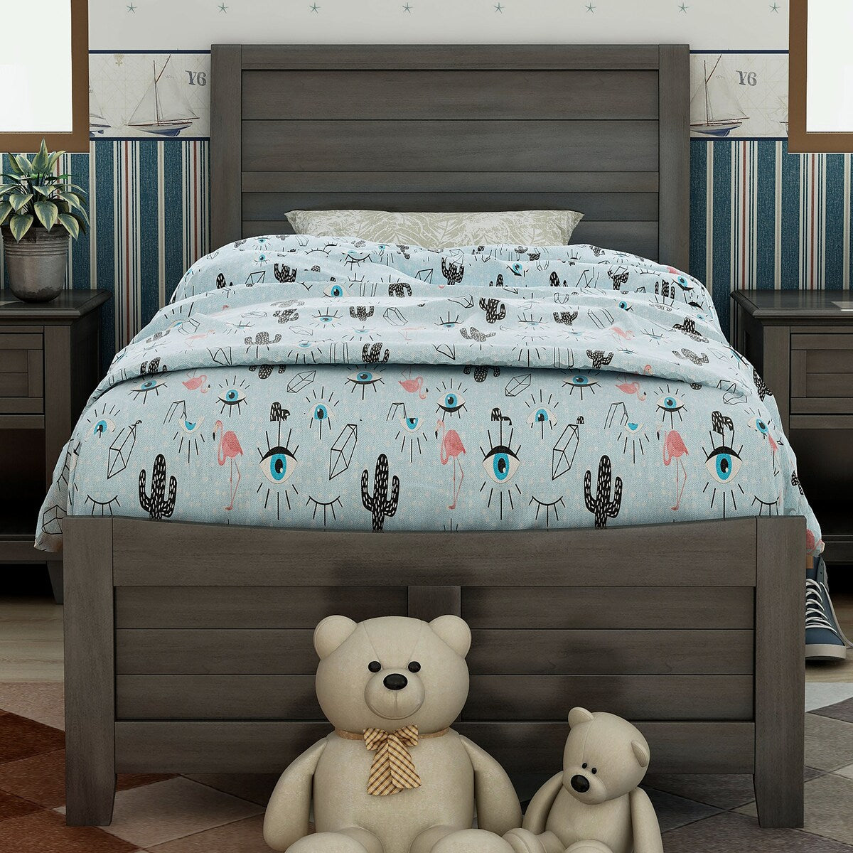 Wese Transitional Grey Wood 4-Piece Sleigh Bedroom Set by Furniture of America