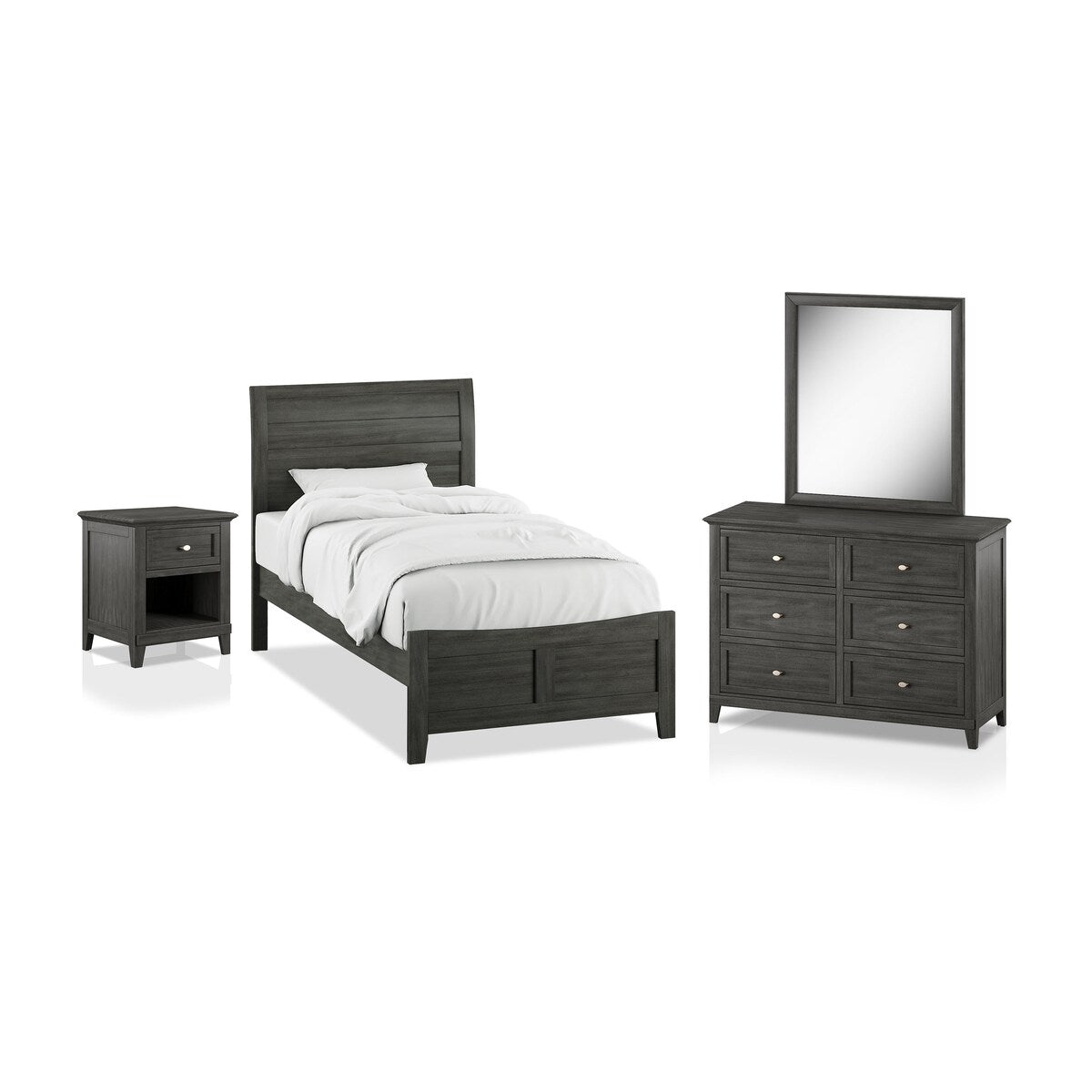 Wese Transitional Grey Wood 4-Piece Sleigh Bedroom Set by Furniture of America